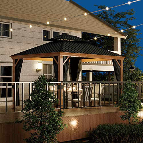 10 x 12 ft Hardtop Gazebo with Netting and Curtains for Patio, Deck, Backyard X60892