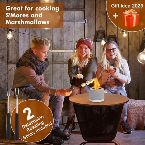 Concrete Tabletop Fire Pit Bowl, Portable Indoor Outdoor with Extinguisher N994