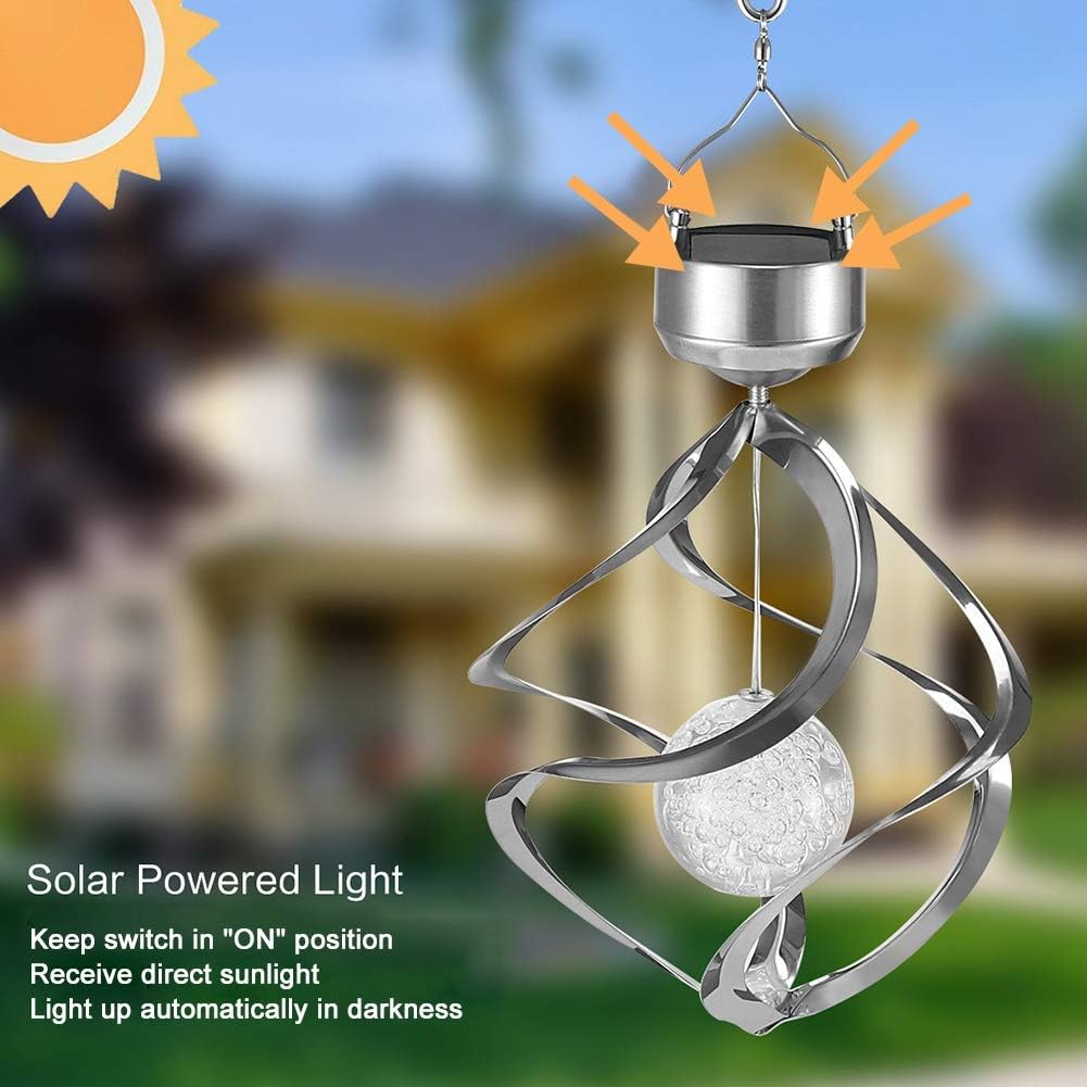 LED Solar Revolving Wind Chimes Hanging Spiral Lights K240