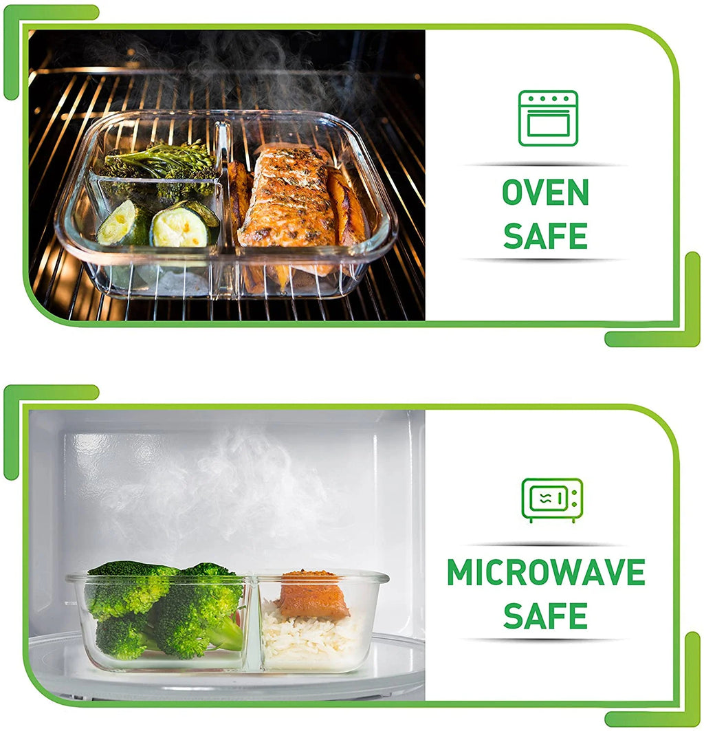Glass Food Storage Containers 5 Pack with 3 Compartments L17402