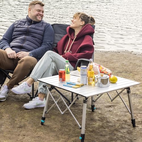 Portable Camping Table with Adjustable Legs, Lightweight Aluminum Folding Table K4689