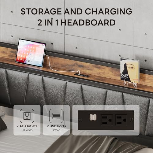 Daybed with Trundle Bed, Twin Bed Frame with Storage Headboard and Charging Station, Grey S3738