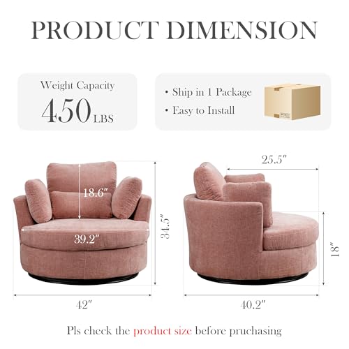 Oversized Swivel Barrel Chair with Ottoman, Chenille, Beige M813