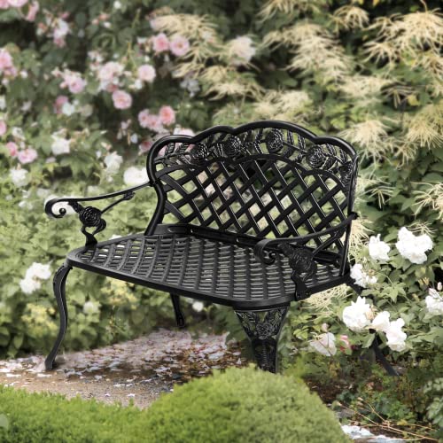 Outdoor Bench, Antique Cast Aluminum Garden Seating for 2-3 People O329814