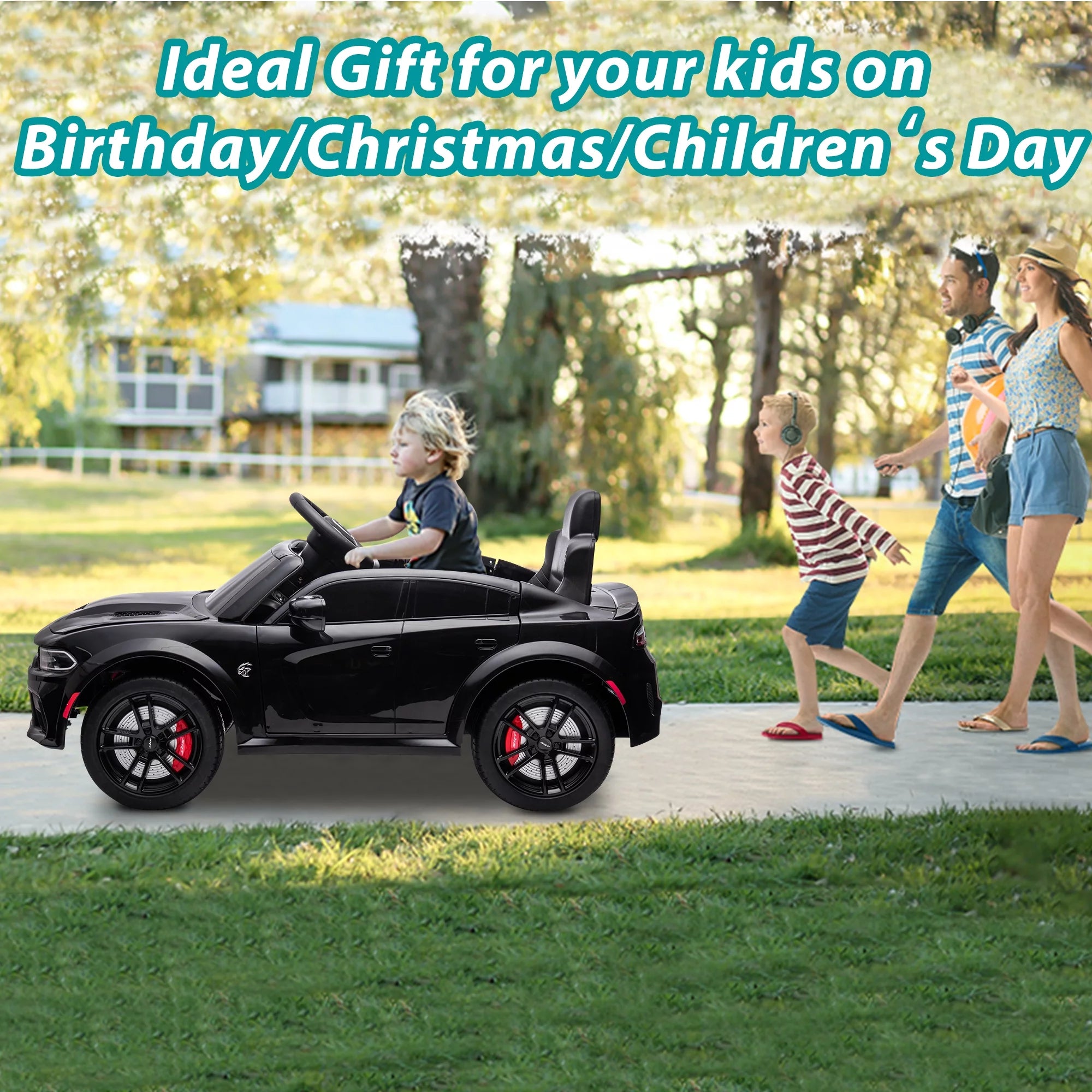 12V Black Dodge Charger Ride On Car with Remote Control, Kids Electric Toy with Bluetooth and LED Light N9460