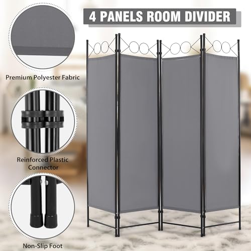 4 Panel Room Divider 6FT Steel Frame Folding Privacy Screen G872592