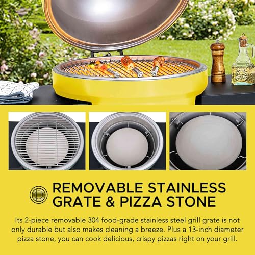 Charcoal Kamado Grill with Pizza Stone and Wheels Y970299
