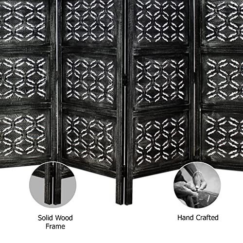 4 Panel Folding Wood Room Divider, Antique Brown, 72 x 80 P209