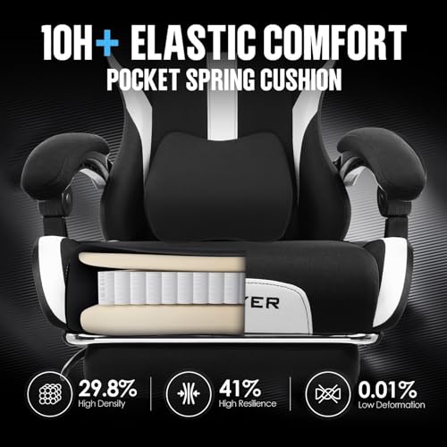 Gaming Chair Ergonomic Office Chair with Foot Rest, Breathable Fabric Computer Chair with Headrest and Lumbar Support O7023