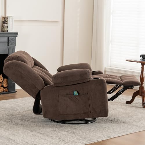Swivel Recliner Chair with Massage and Heat, Fabric Upholstery, Lime Gray Y550941