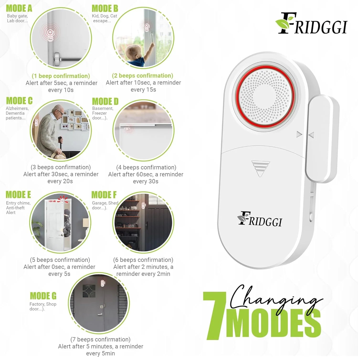 3-in-1 Door Alarm with Time Delay, 80-120 dB, for Freezer and Home O499