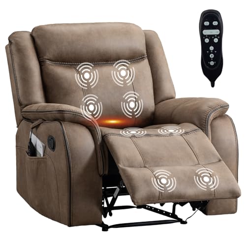 Massage Recliner Chair with Heat, Faux Leather, Manual Reclining Lounge Chair K459