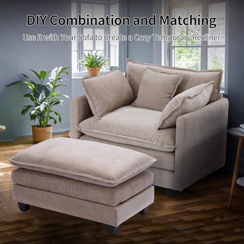 Chenille Lounge Chair with Ottoman, Beige, 1-Seat R52165