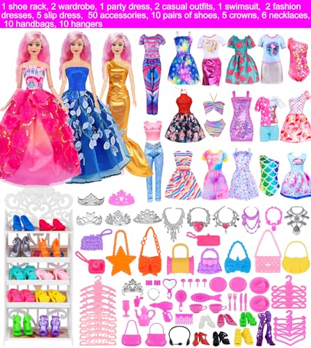 105 Pcs Doll and Closet Playset with Wardrobe and Accessories J440228