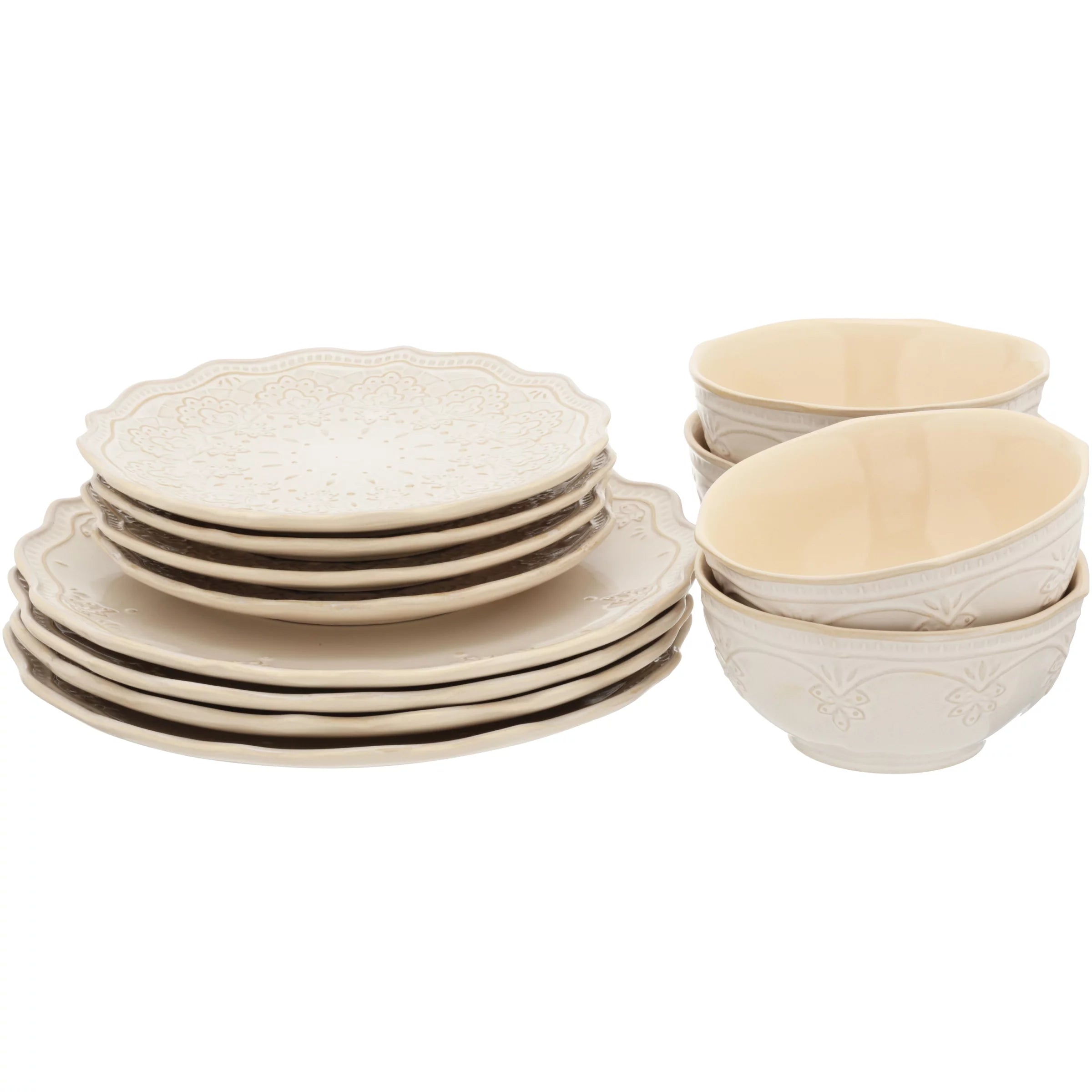 Farmhouse Lace 12-Piece Dinnerware Set, Linen B909