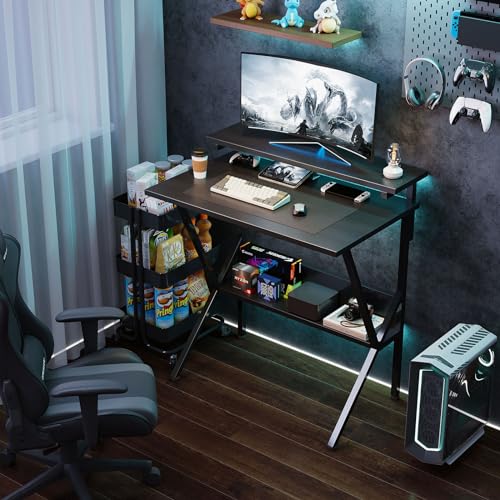 Small Desk with Adjustable Monitor Stand for Small Spaces, Grey G4959