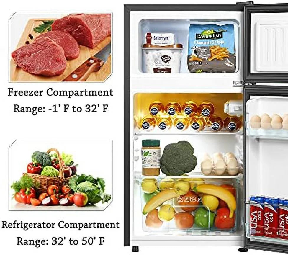 Mini Fridge with Freezer, 2 Door Compact Refrigerator, Low Noise for Bedroom, Dorm, Office Y65876