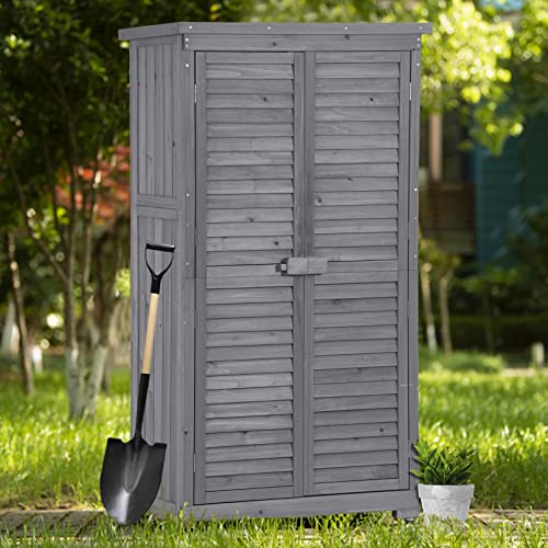 Outdoor Wood Storage Cabinet with Shelves for Garden and Patio S33670