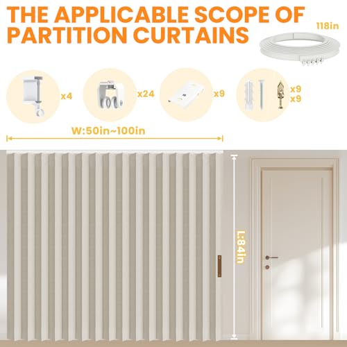 Blackout Accordion Room Divider Curtains with Ceiling Track for Bedroom Patio Sliding Door Q924855