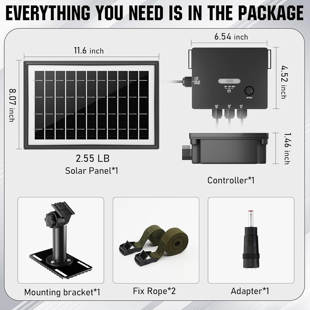 Solar Panel for Trail Camera with 7500mAh Battery and 6V/9V/12V Output J3760