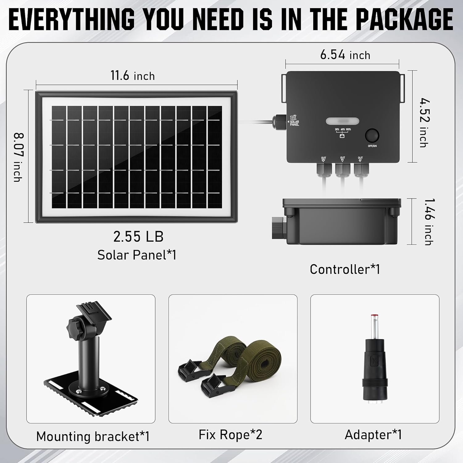 Solar Panel for Trail Camera with 7500mAh Battery and 6V/9V/12V Output J3760