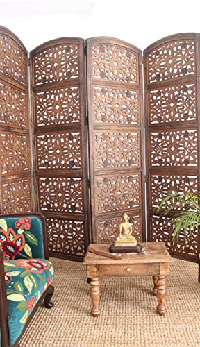 4 Panel Folding Wood Room Divider, Antique Brown, 72 x 80 P209