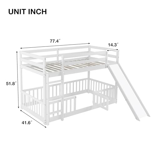 Twin Over Full Size Wooden Bunk Bed with Slide and Storage Stairs N394