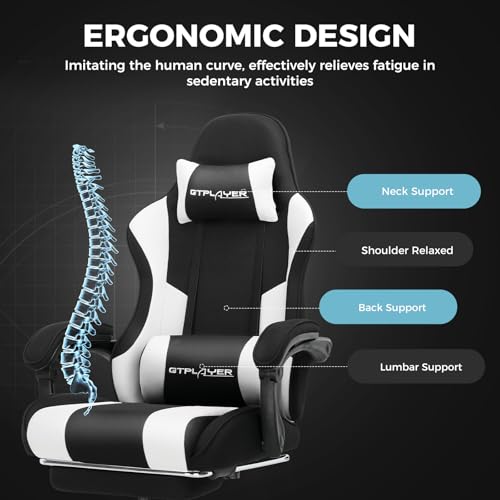 Gaming Chair with Footrest and Lumbar Support, Height Adjustable, Blue Y9034