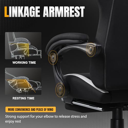 Gaming Chair Ergonomic Office Chair with Foot Rest, Breathable Fabric Computer Chair with Headrest and Lumbar Support O7023