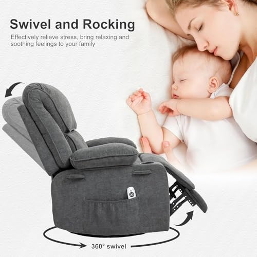 Massage Recliner Chair with Heat, Swivel Rocking, Cup Holders L468
