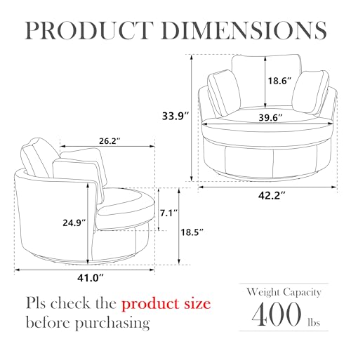 Oversized Swivel Barrel Chair with Ottoman, Chenille, Beige M813