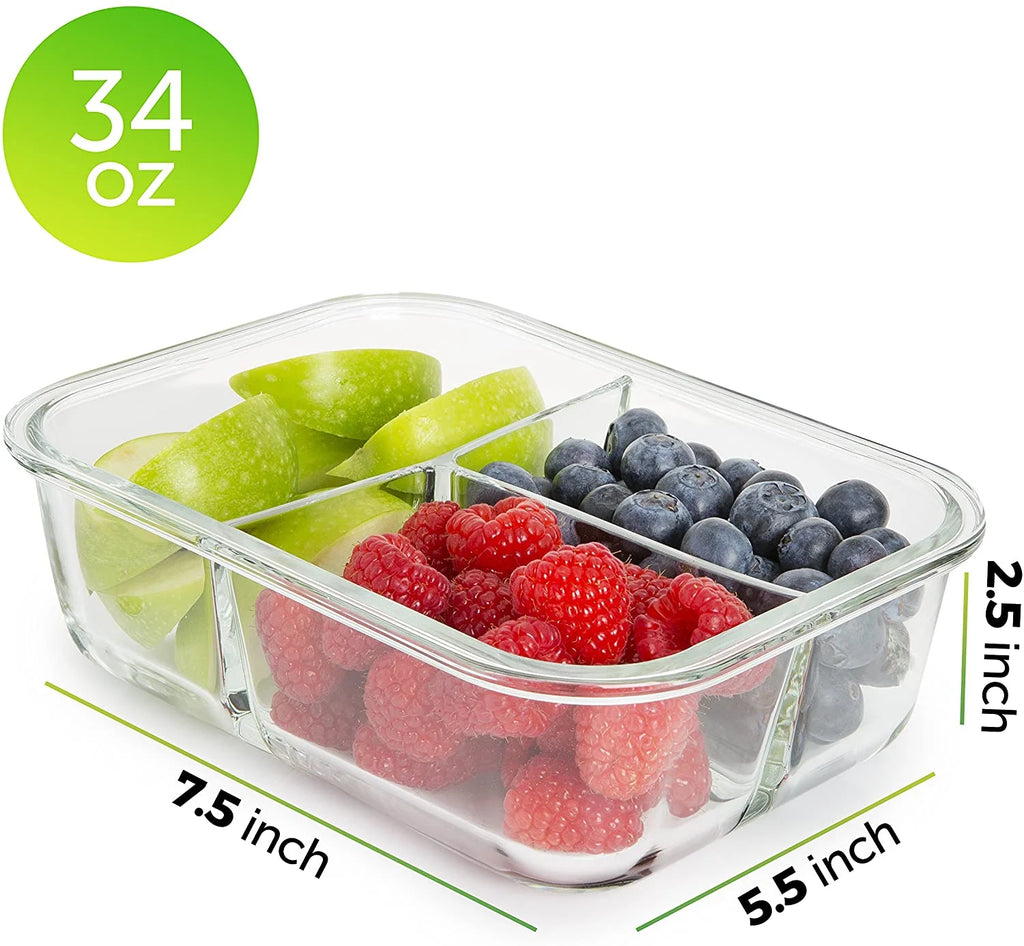 Glass Food Storage Containers 5 Pack with 3 Compartments L17402