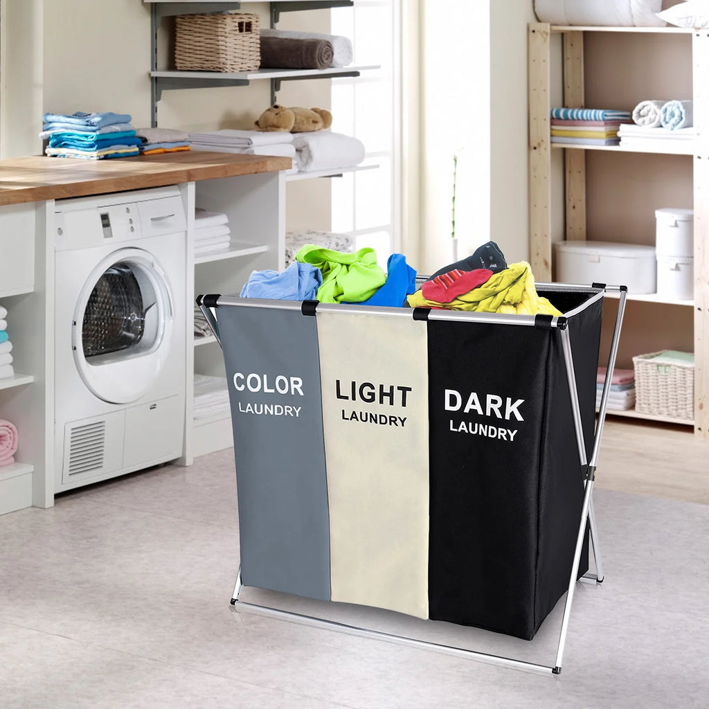 3 Section 145L Laundry Hamper Sorter with Wheels and Removable Bags H760118