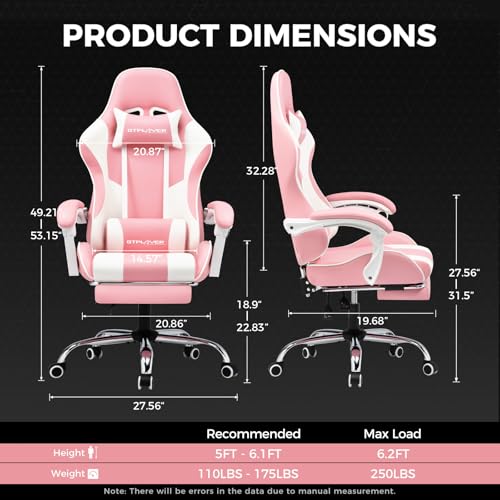 Gaming Chair with Footrest and Lumbar Support, Height Adjustable, Blue Y9034