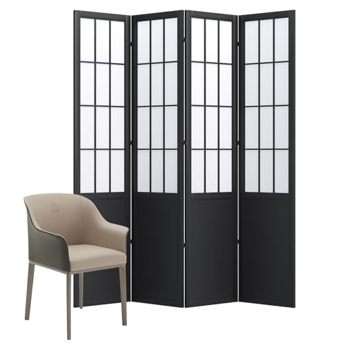 Japanese Shoji Style Folding Room Divider, 4 Panels, Black G5567