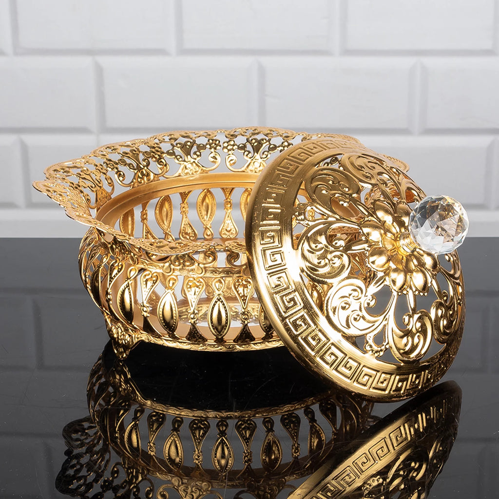 Gold Sugar Serving Bowl with Lid, Stainless Steel Decorative Candy Dish W359
