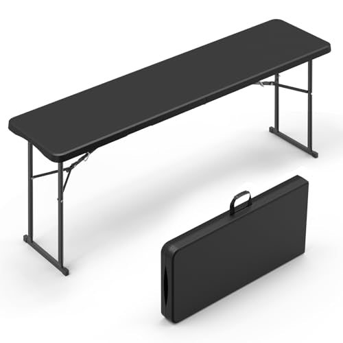 6 FT Narrow Folding Table, HDPE Top with Metal Frame for Parties, Seminars, Home Use I854236
