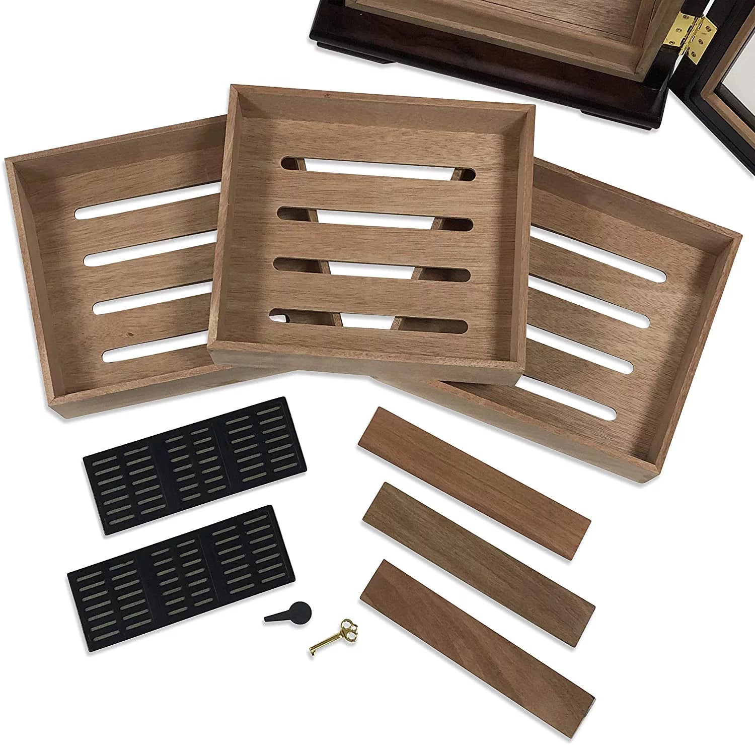 Countertop Display Cigar Humidor with 4 Glass Sides & Angled Trays, 125 Cigar Capacity Q5289