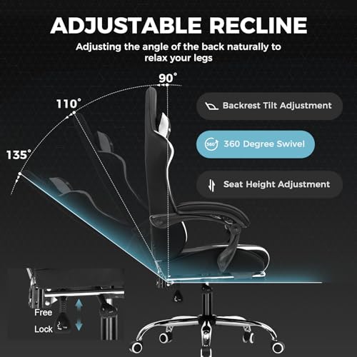 Gaming Chair with Footrest and Lumbar Support, Height Adjustable, Blue Y9034