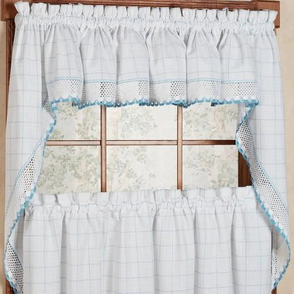 Cotton Window Pane Pattern Swag with Crochet Trim, 38 x 60 E891