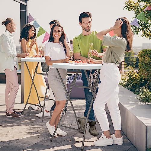 Folding Round Table Bar Height, HDPE with Gray Metal Finish, Black M940225
