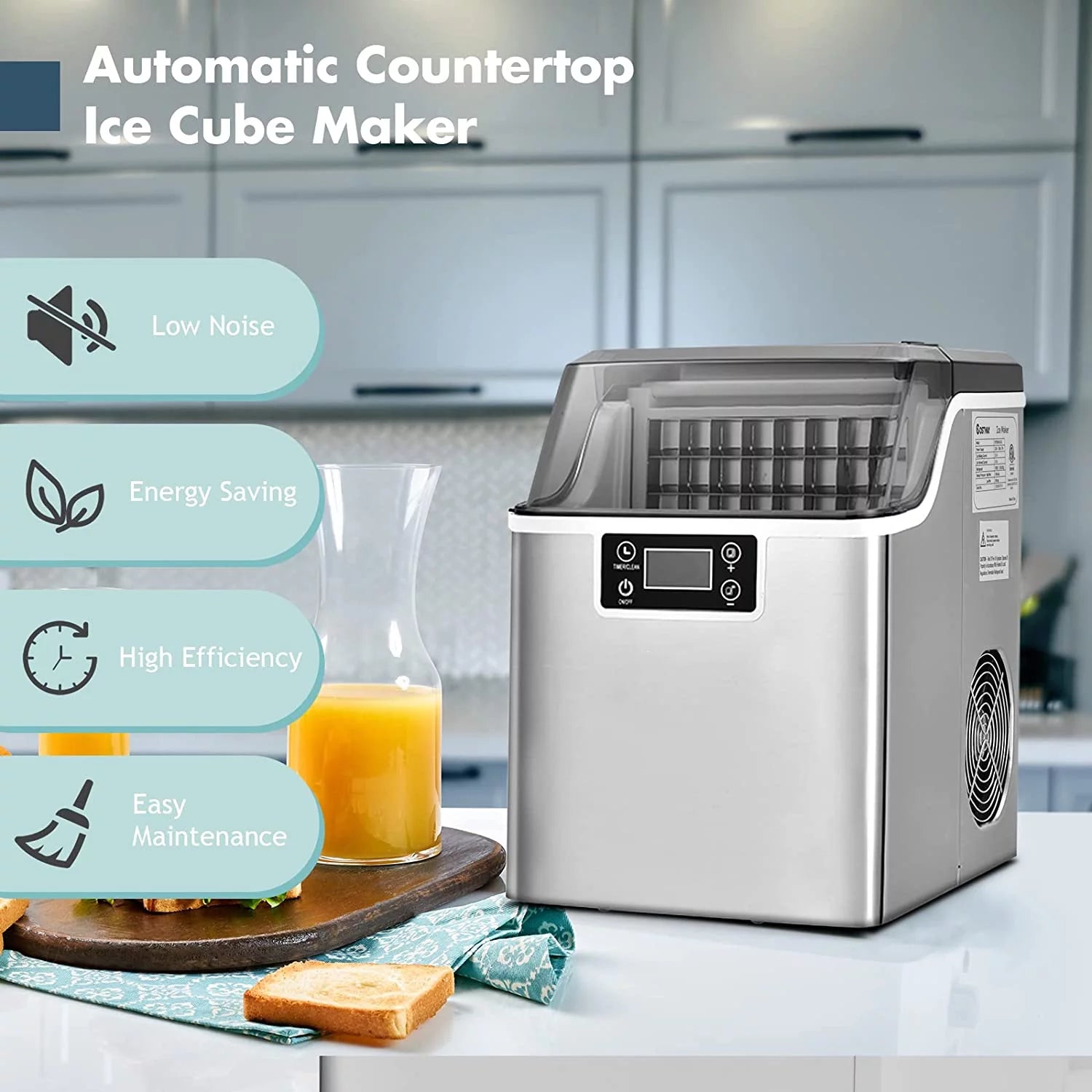 Countertop Ice Maker Machine, 45 Lbs/24H, Compact with Ice Scoop & Basket U53641