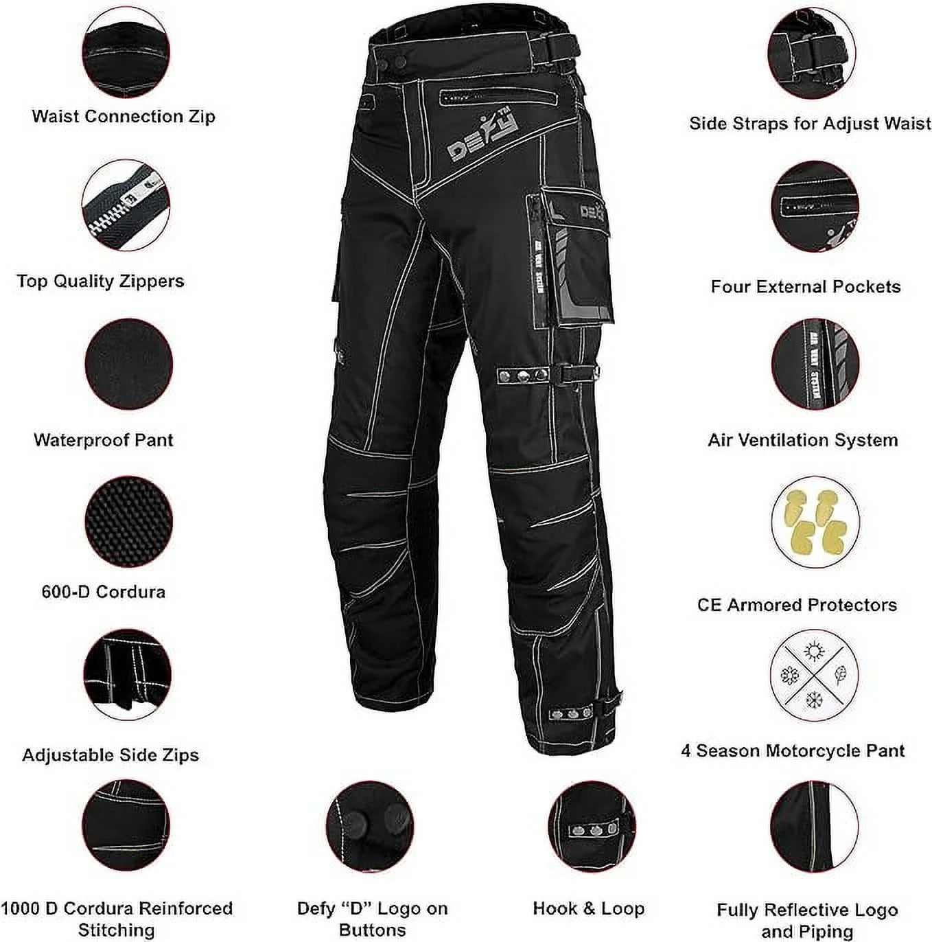 Motorcycle Riding Pants for Men, All-Weather, Removable CE Armored Q7043