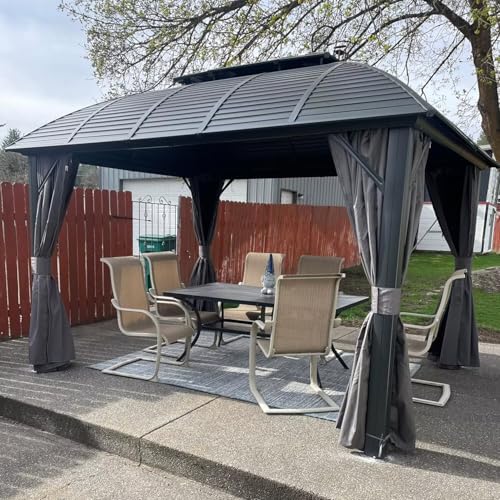 10 x 10 ft Hardtop Gazebo with Netting and Curtains, Galvanized Steel Roof for Patio K80436