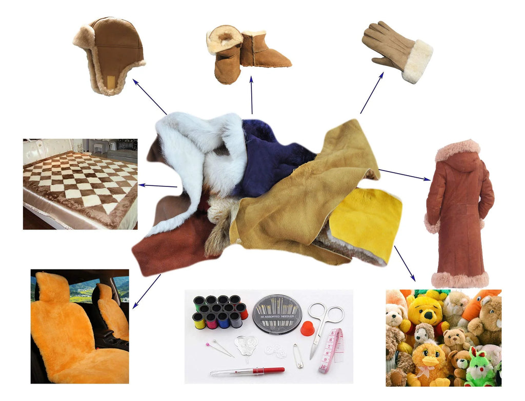 Sheep Leather and Wool Scraps, Various Sizes, 1 Pound per Bag F309