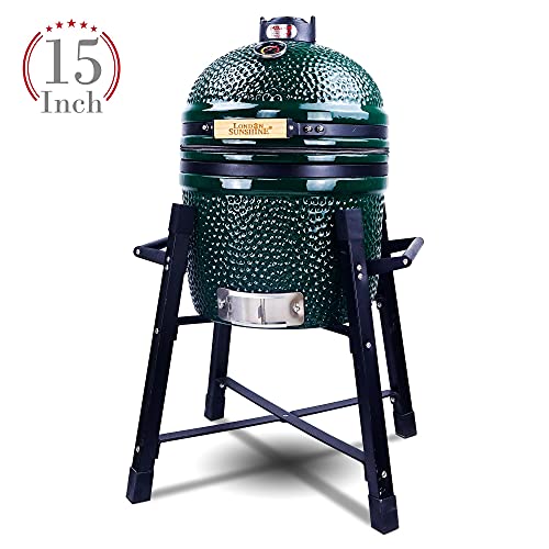 Ceramic Kamado Charcoal BBQ Grill and Smoker, 15 Inch with Tall Stand Z263