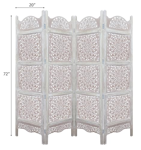 4 Panel Folding Wood Room Divider, Antique Brown, 72 x 80 P209