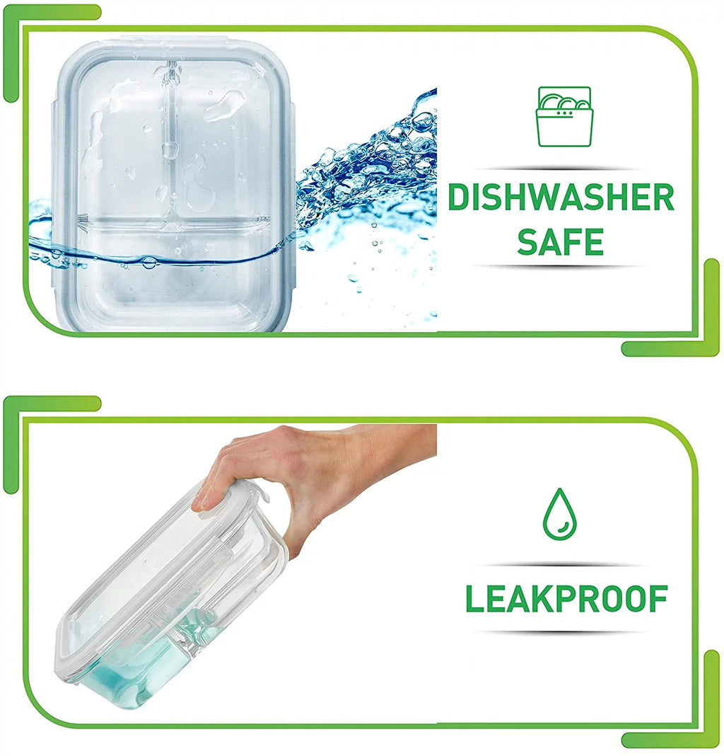 Glass Food Storage Containers 5 Pack with 3 Compartments L17402