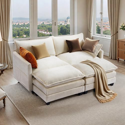 Chenille Lounge Chair with Ottoman, Beige, 1-Seat R52165