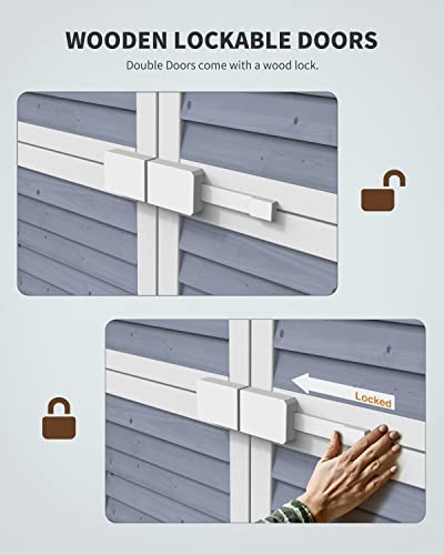 Outdoor Storage Cabinet with 3 Shelves, Double Lockable Wooden Garden Shed D368978
